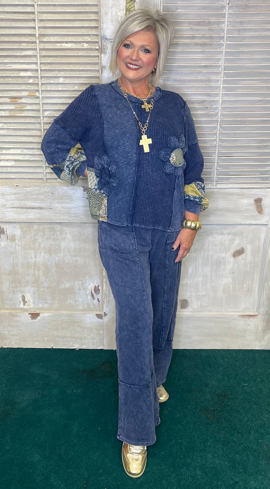 J. Her Mineral Washed Daisy Patchwork Sweater