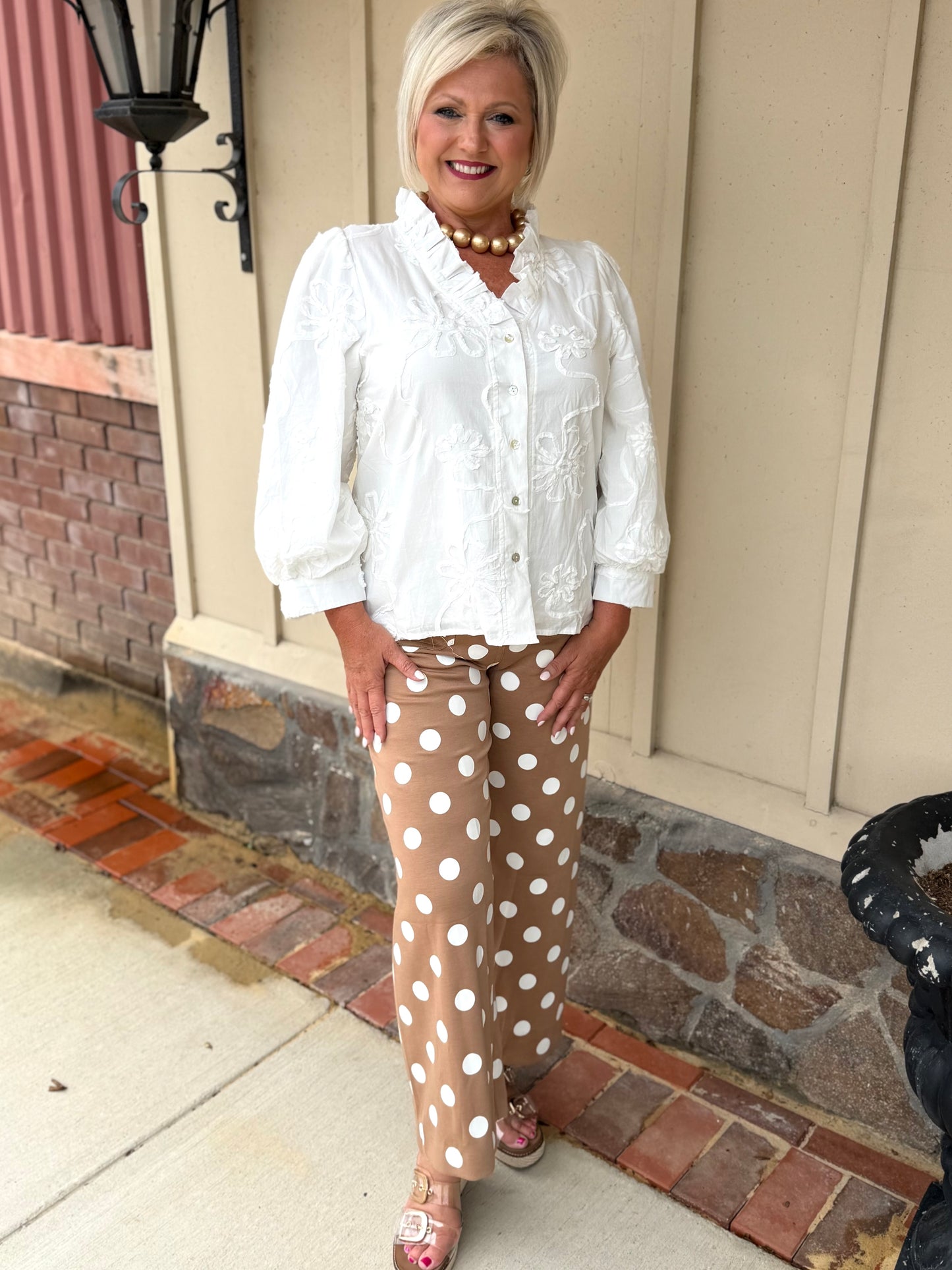 Oddi Camel & White Polka Dot Pants