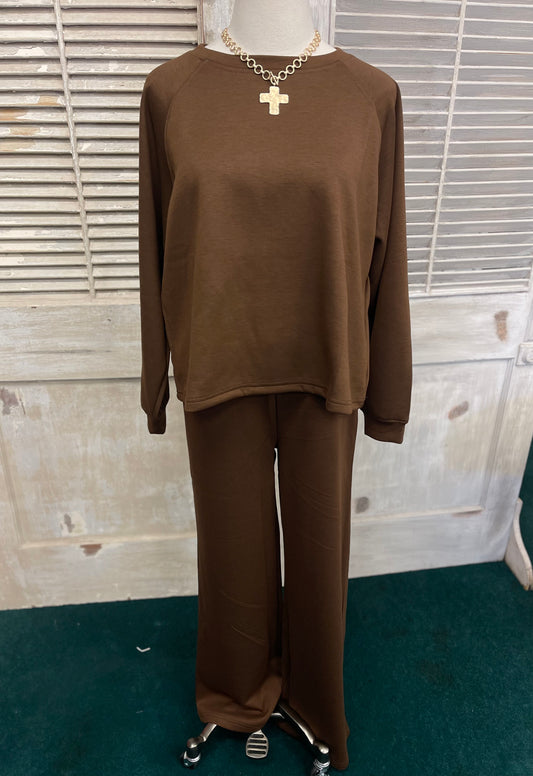 Zenana Brown Luxe Knit 2 Piece Jogger Set