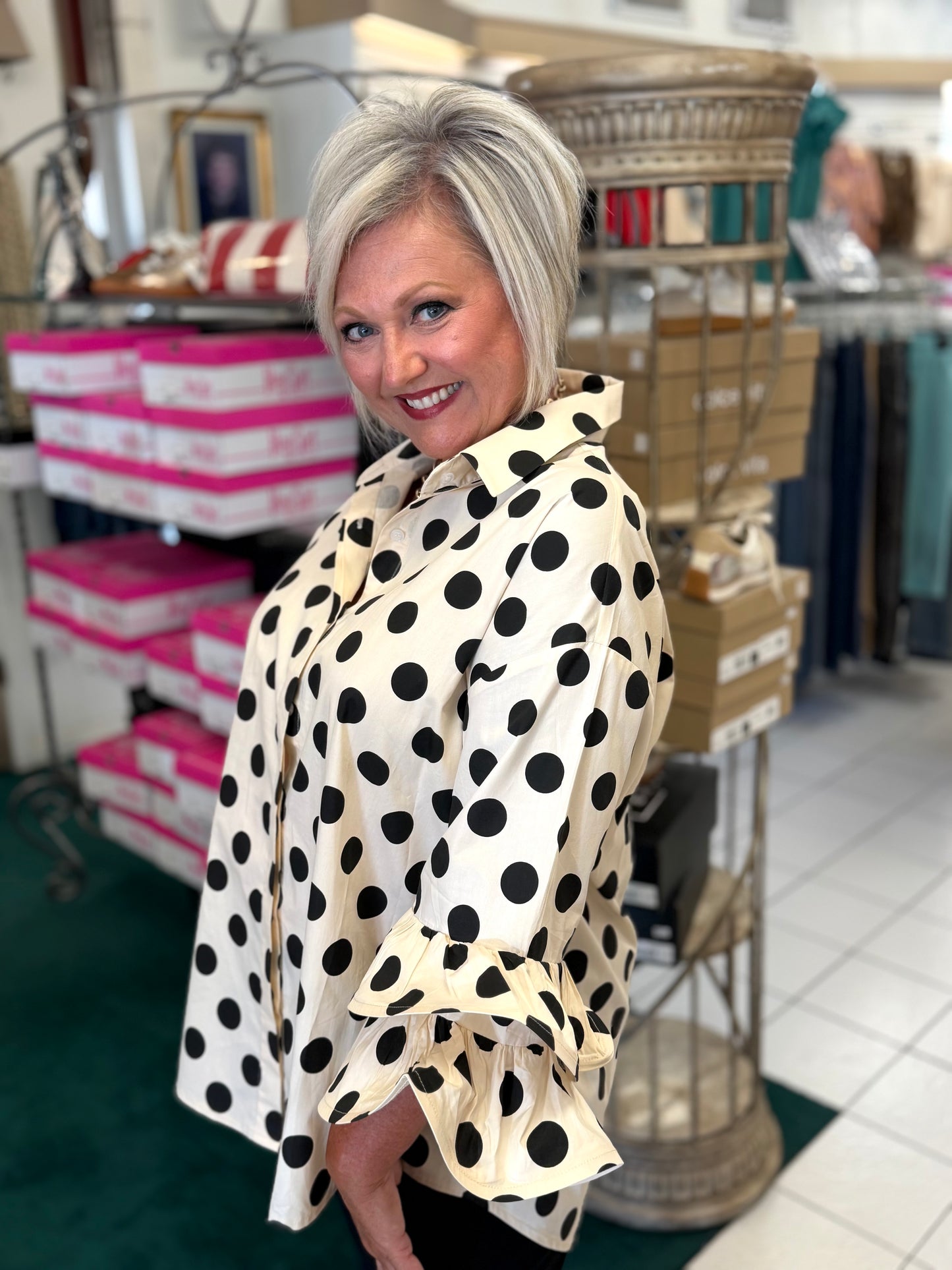 Easel Polka Dot Printed Cotton Poplin Button Down Shirt