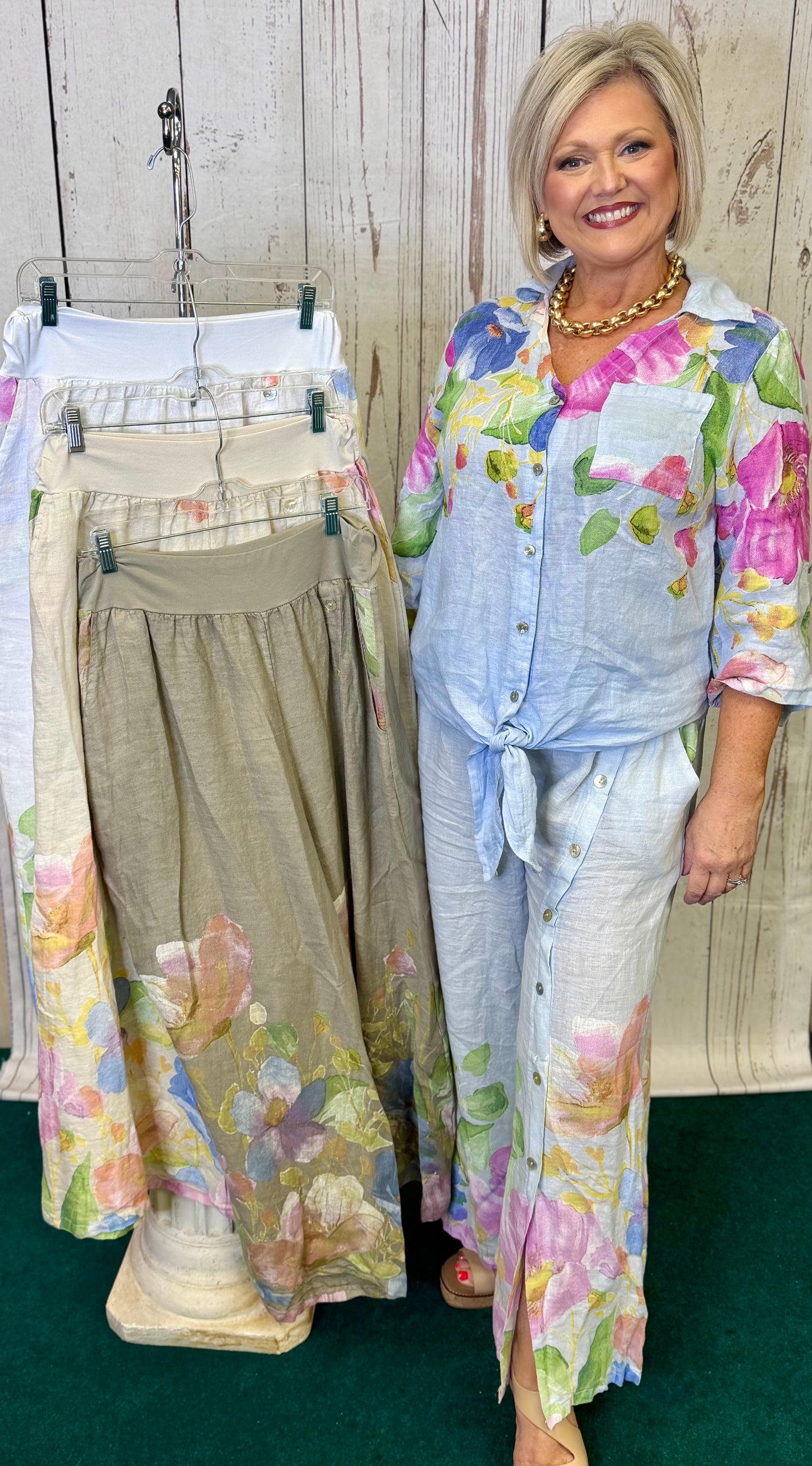 Made in Italy Flower Print Linen Pants