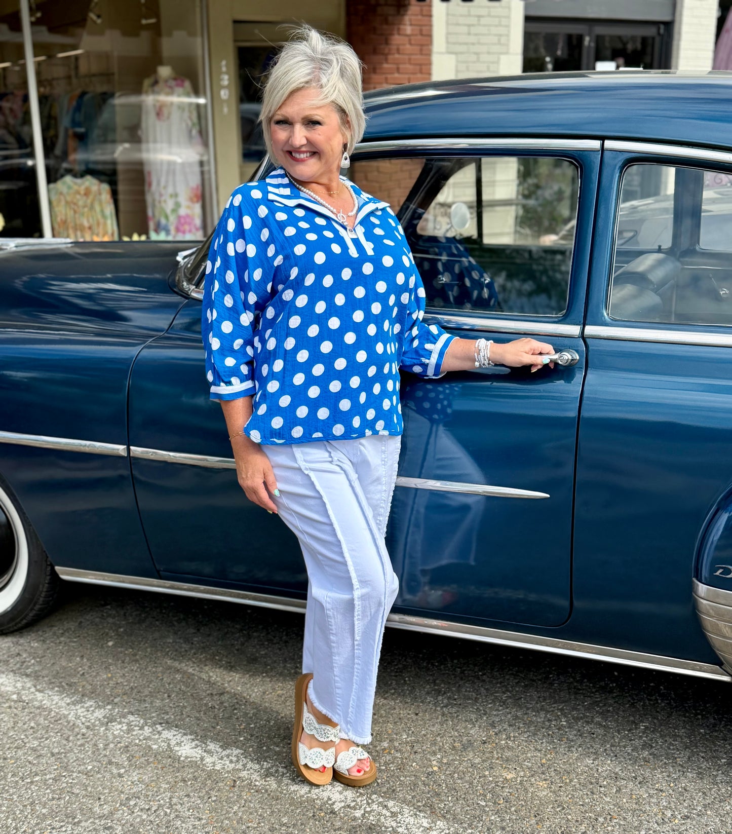 Multiples Polka Dot Printed Woven Top - Electric Blue