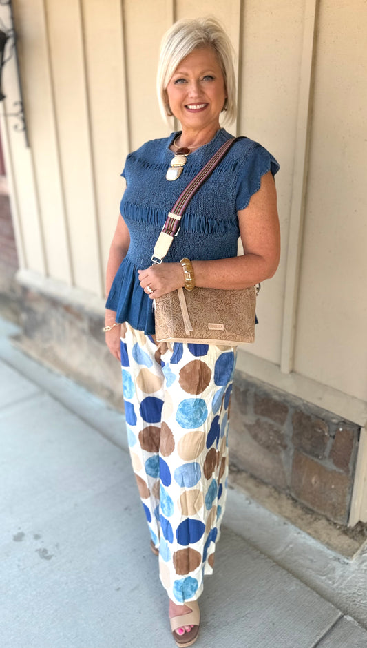 Umgee Chambray Smocked Peplum Top