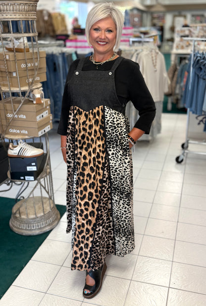 Oddi Mixed Leopard Printed Overall Dress
