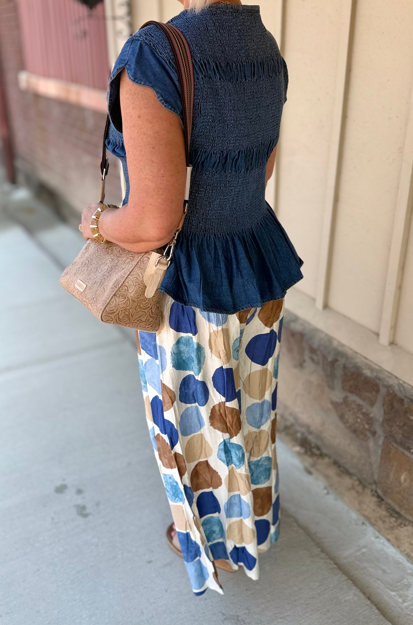 Umgee Chambray Smocked Peplum Top