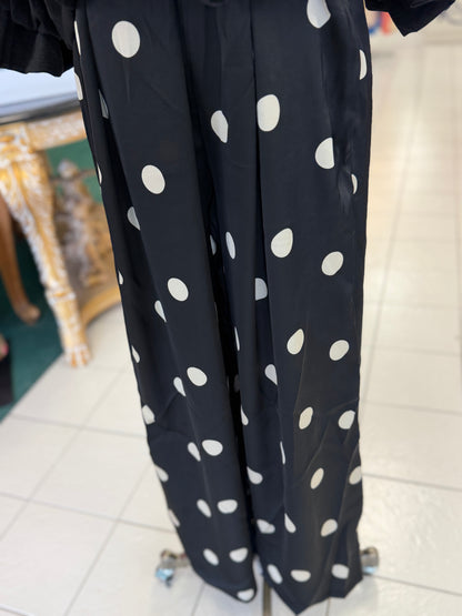 Davi & Dani Black & Off White Wide Leg Polka Dot Pants
