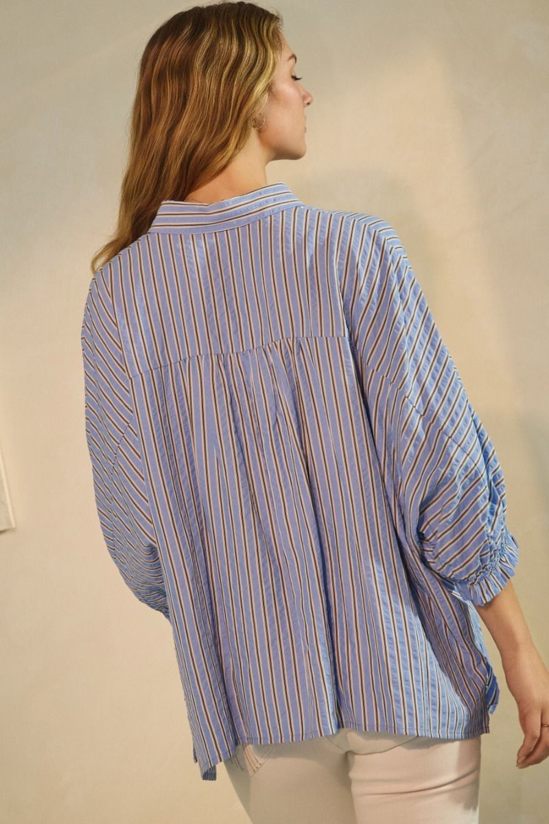 Oddi Denim Stripe Plus Size Oversized Top