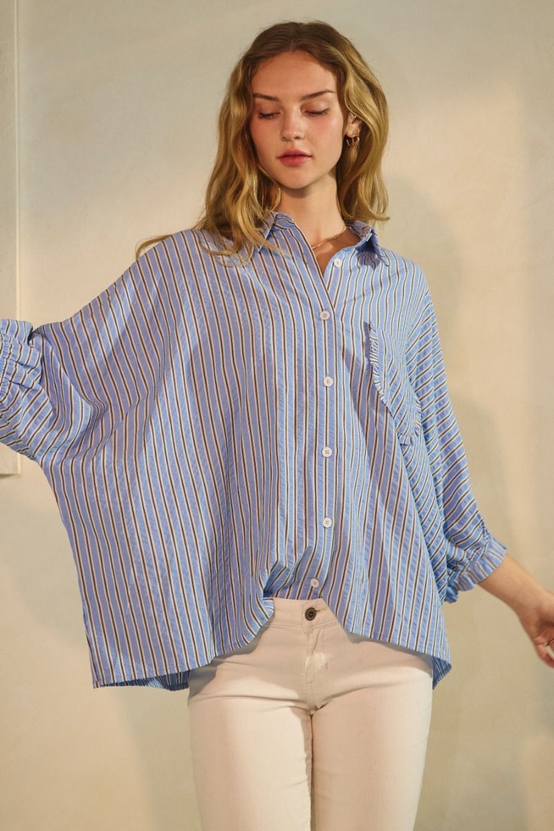 Oddi Denim Stripe Plus Size Oversized Top