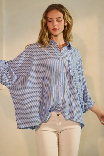 Oddi Denim Stripe Plus Size Oversized Top