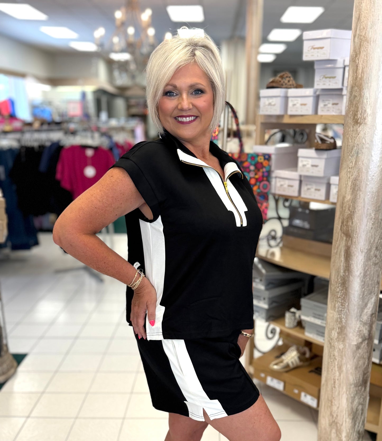 Jodifl Black Front Zip Top & Drawstring Short Set