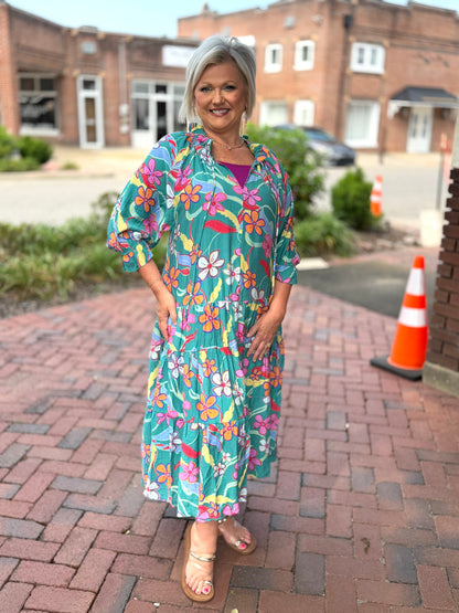 Easel Printed Peach Blossom Maxi Dress