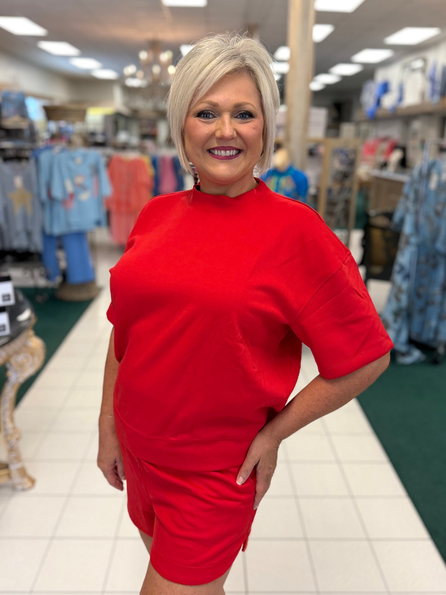 Zenana Scuba High Neck Top & Dolphin Shorts