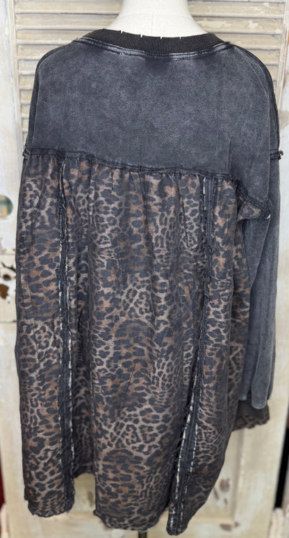 Blue Velvet Leopard Print Bow Pullover