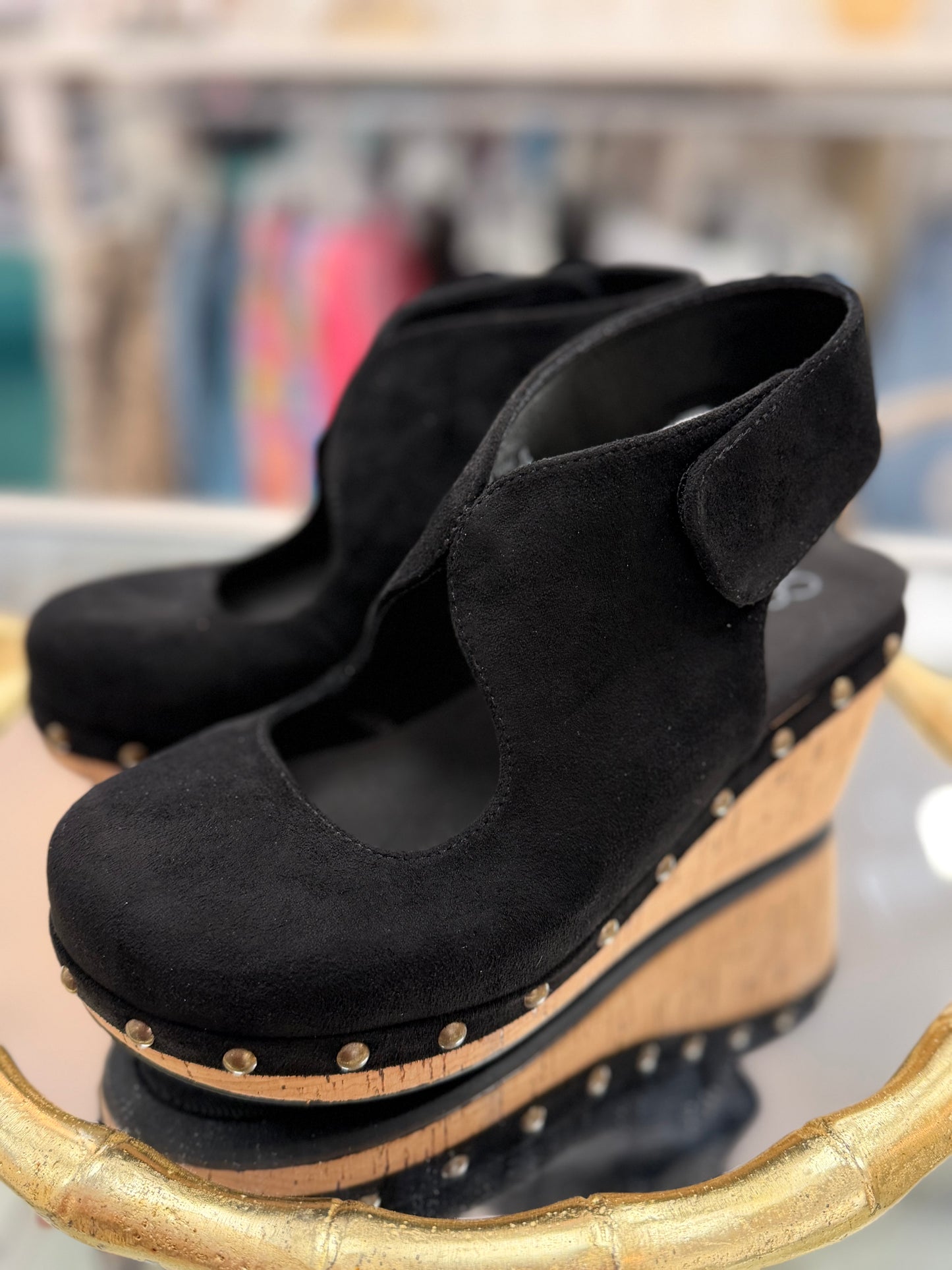 Corkys Oh It's You Black Wedge Sandal