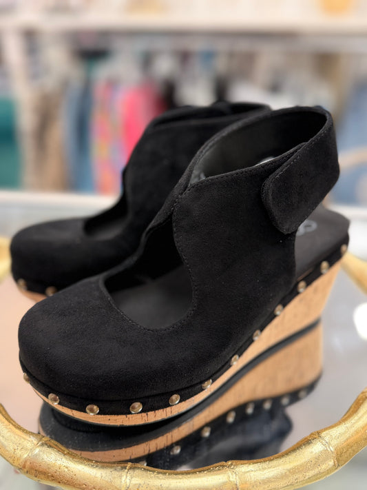 Corkys Oh It's You Black Wedge Sandal