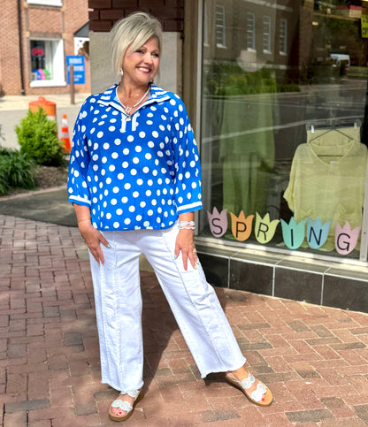 Multiples Polka Dot Printed Woven Top - Electric Blue
