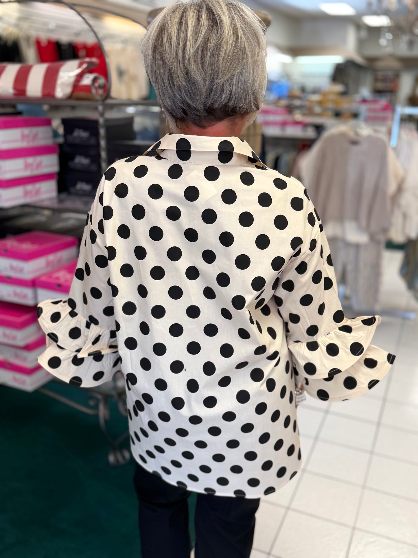 Easel Polka Dot Printed Cotton Poplin Button Down Shirt