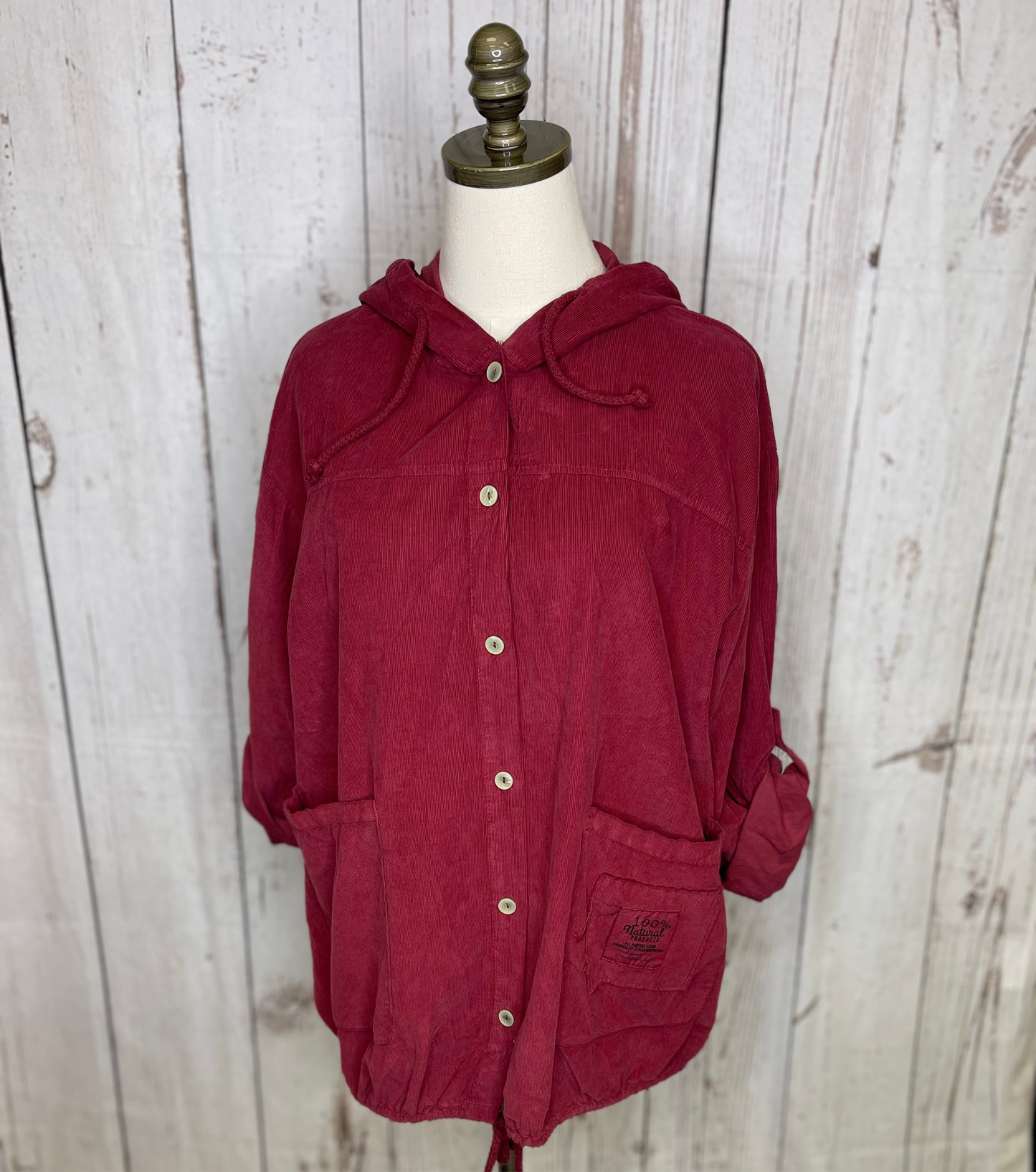 Hooded Button Front Corduroy Jacket