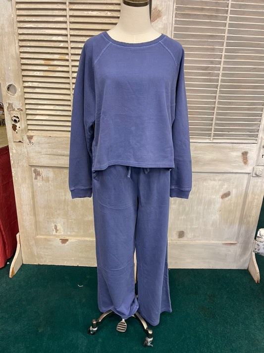 Zenana WASHED FRENCH TERRY ROUND NECK PULLOVER & PANTS SET