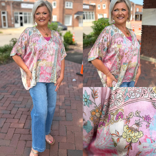 Yolly V-Neck Mixed Print Top