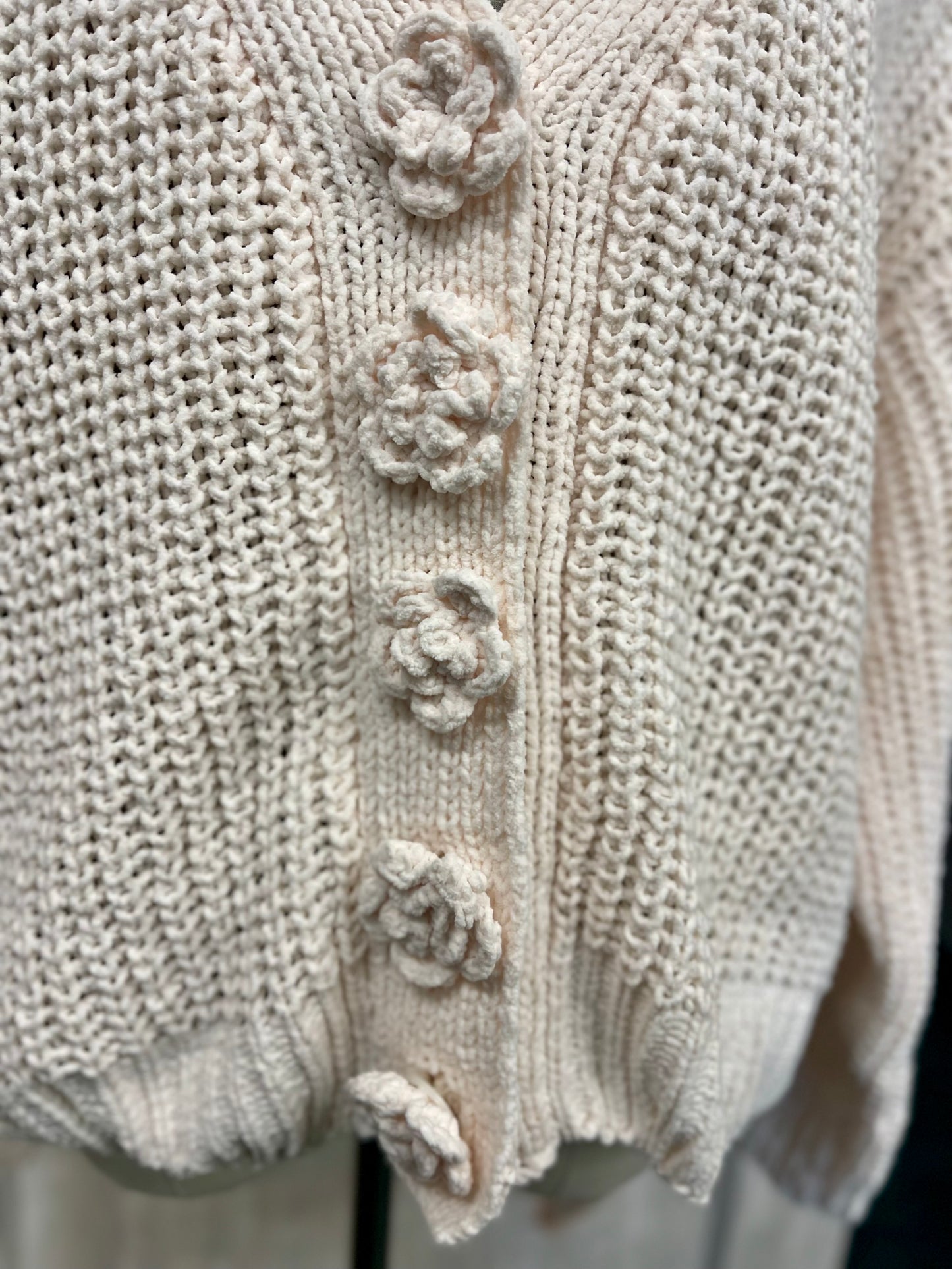 POL Cream Flower Button Chenille Sweater