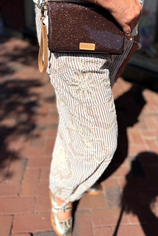 Easel Embroidery Striped Woven Pant