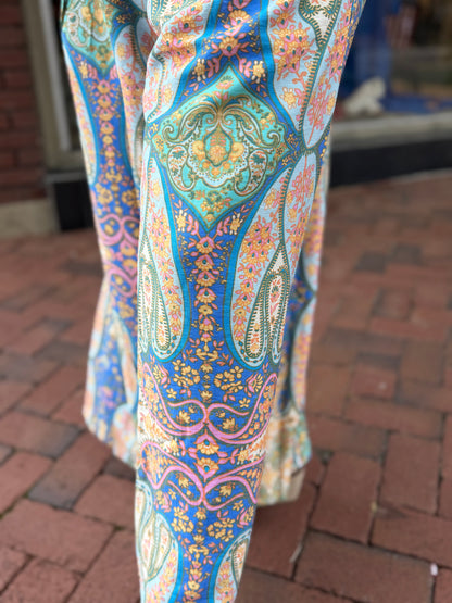 Umgee Blue Mix Printed Pull On Wide Leg Pants