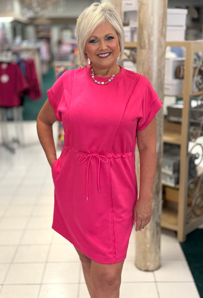 Umgee Fuschia Luxe Knit Pleated Mini Dress