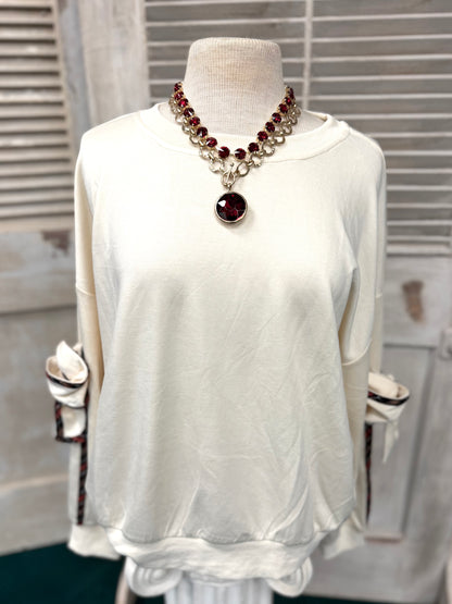 Easel  BOW ON SLVS SCUBA KNIT PULLOVER