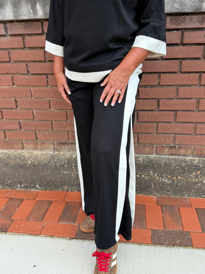 Umgee Black LUXEKNIT Colorblock Side Stripe Straight Pants