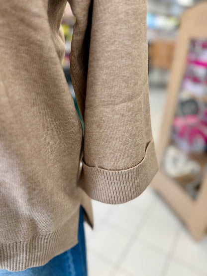 Umgee Beige Crewneck Pullover Sweater Knit Top