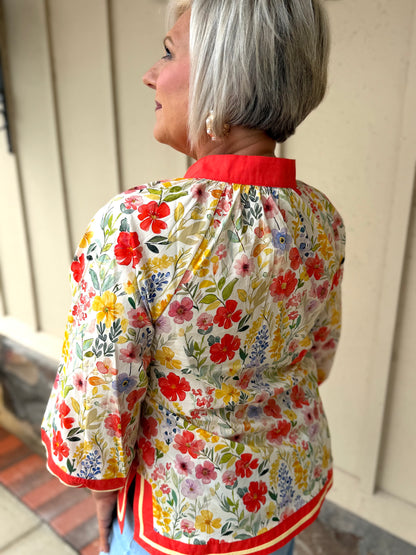 Jodifl Colorful Floral Border Print Top