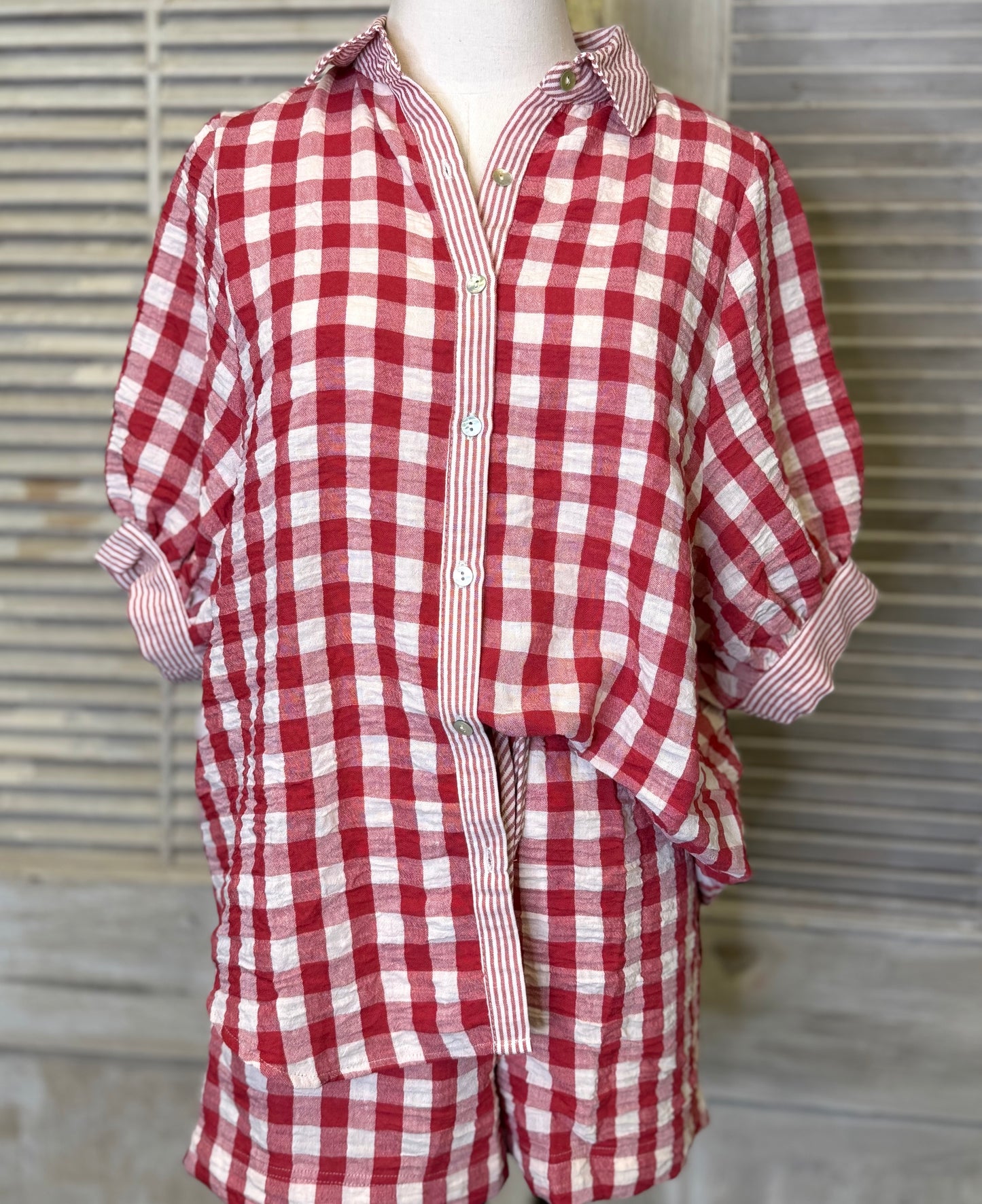 Red Checkered Shirt & Short Set