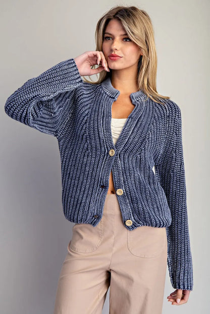 EESOME Denim Long Sleeve Button Down Knit Cardigan