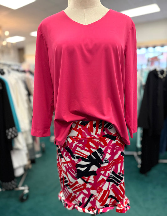 PRINTED KNIT SKORT WITH RUFFLE HEM - ABSTRACT MULTI