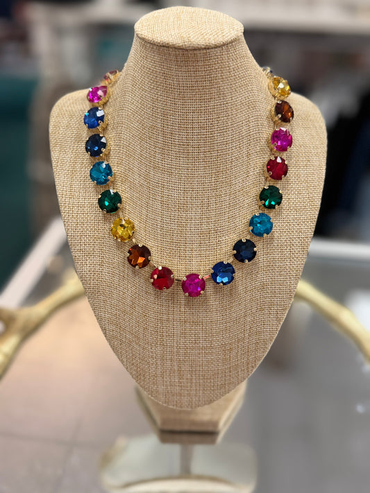 Multi Colored Jewel Tone Rhinestone Necklace