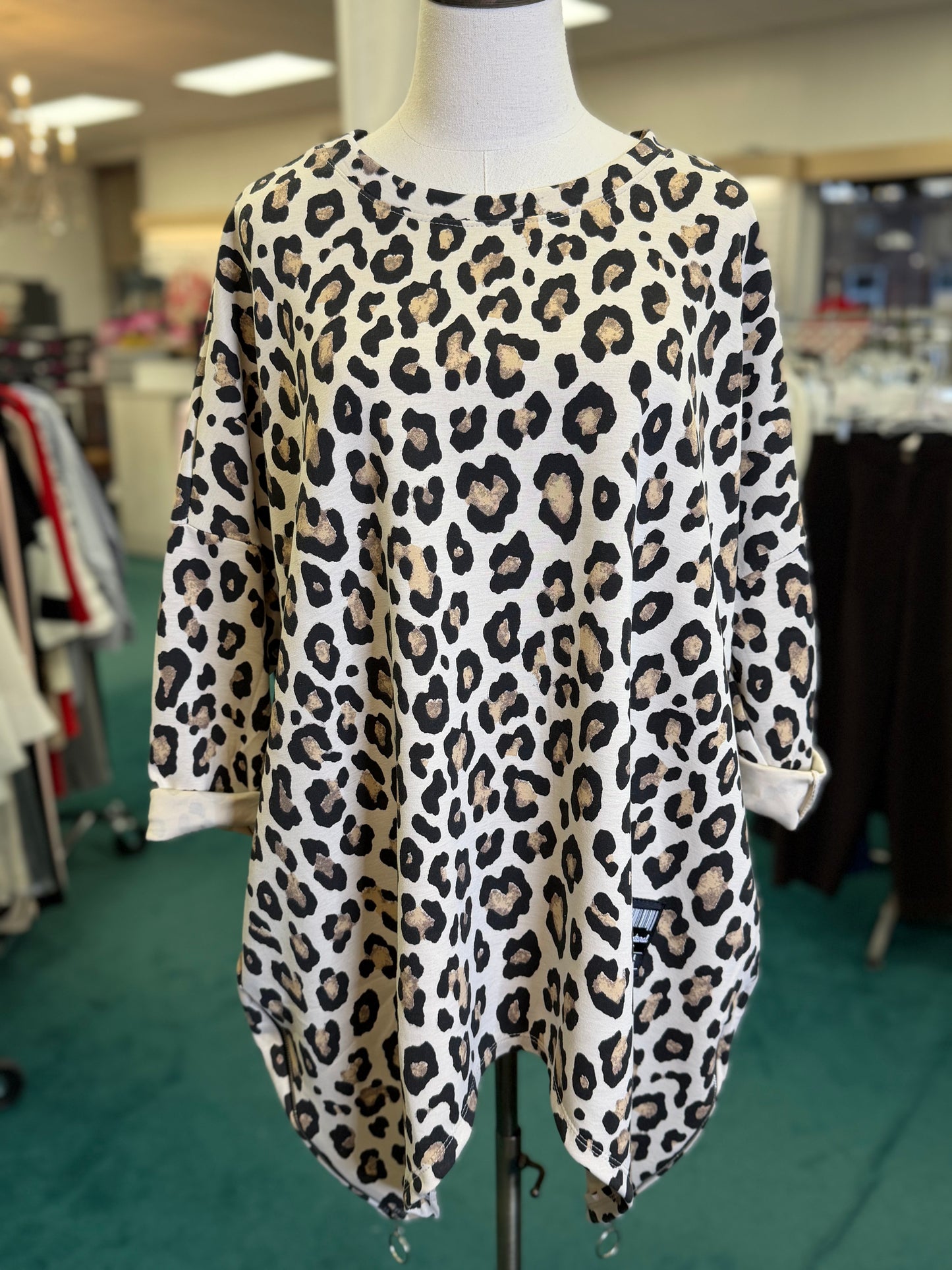 Yolly 3/4 Sleeve Animal Print Top with Side Zippers