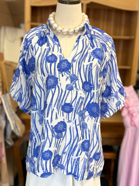 Umgee Blue Floral Print Top
