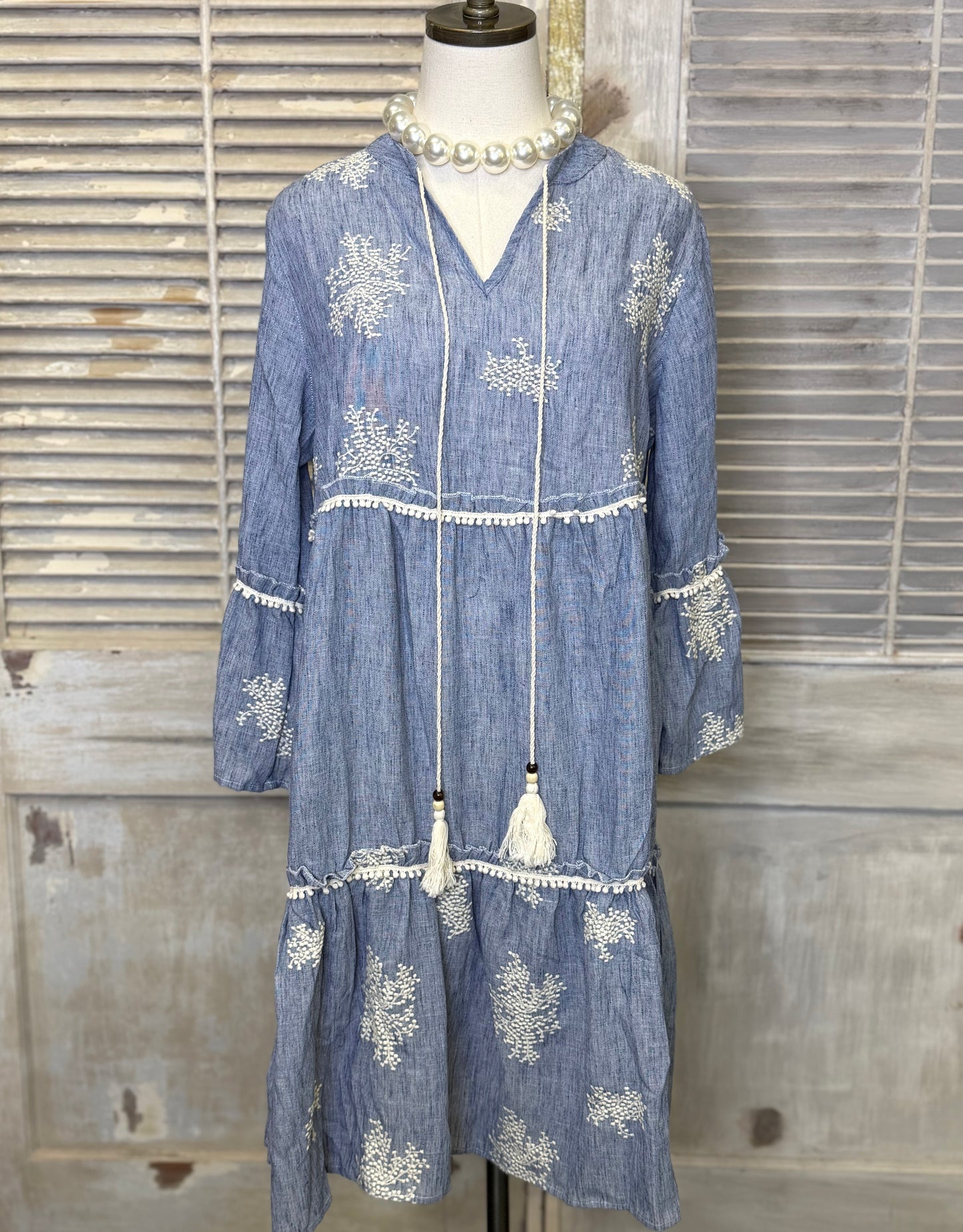Original Cottage Loom Embroidered Chambray Dress