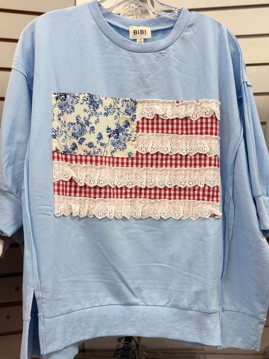 Bibi Flag Patchwork French Terry Pullover