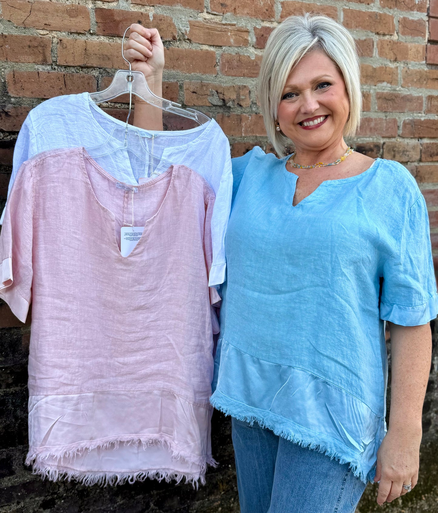 Made in Italy Linen Top with Satin Border