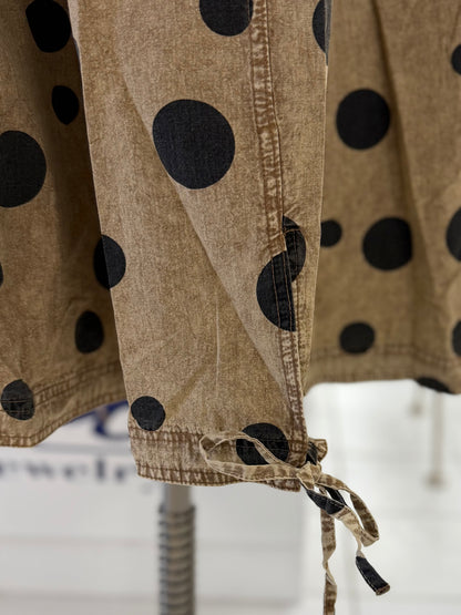 EASEL MOCHA POLKA DOTS PRINT WASHED WOVEN SKIRT