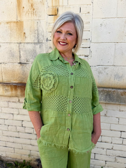 Made in Italy Button Front Open Crochet Shirt