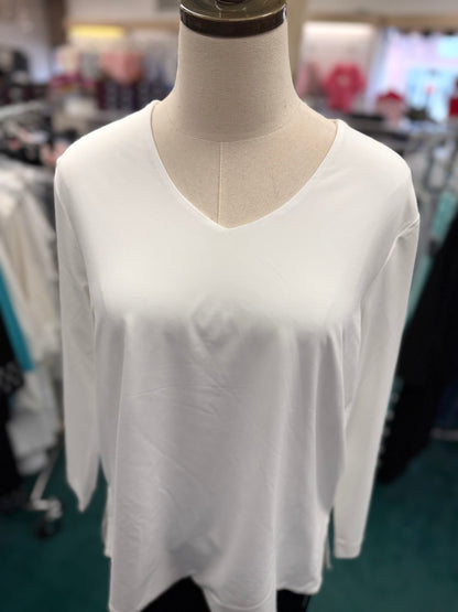3/4 SLEEVE V-NECK TOP - White