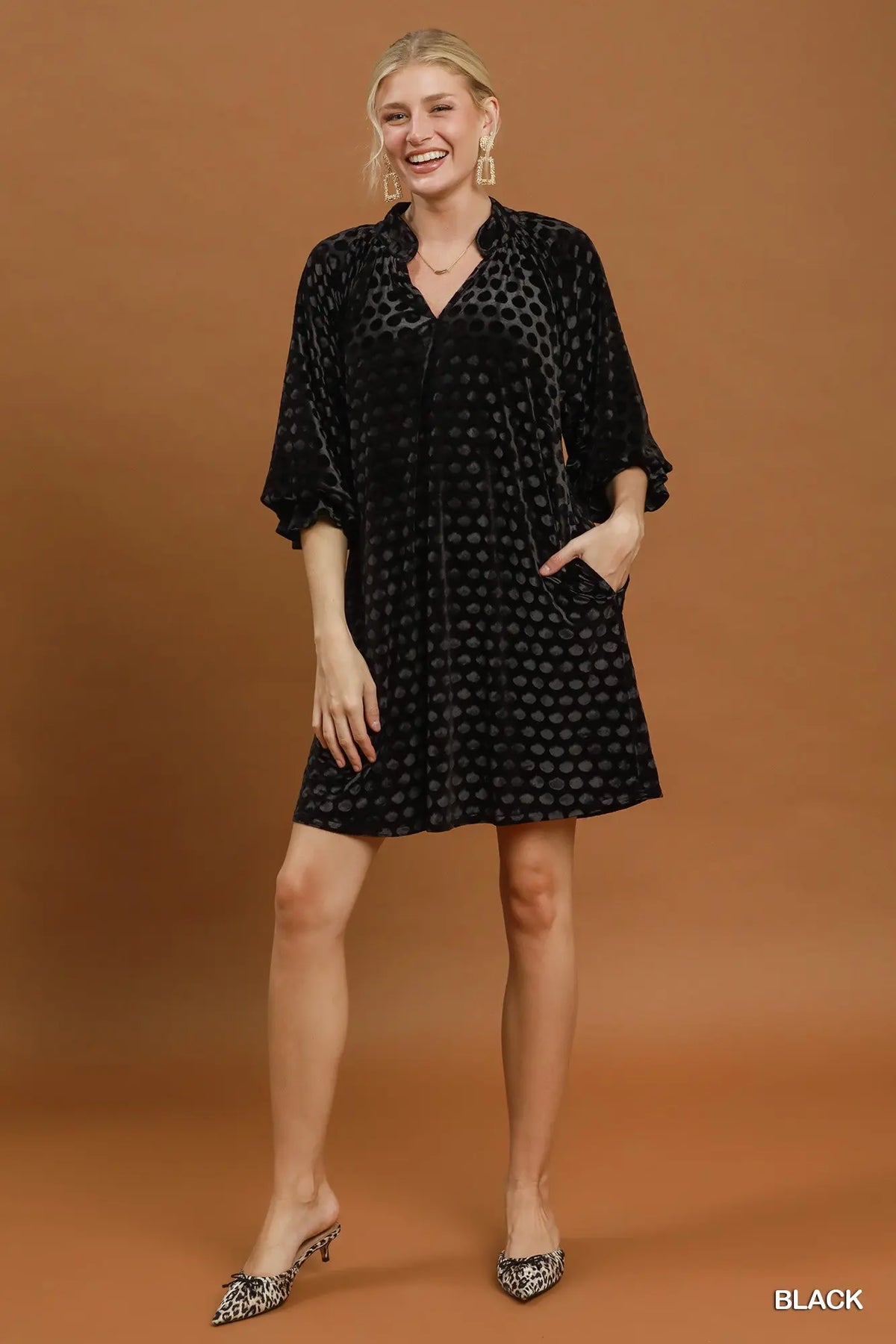 Polka Dot Tie Neck Mini Dress