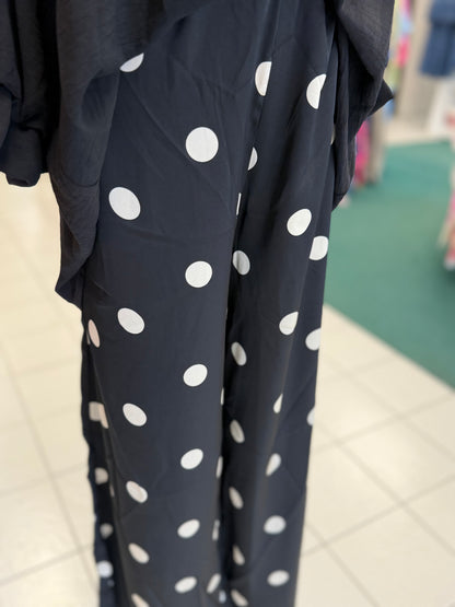 Davi & Dani Black & Off White Wide Leg Polka Dot Pants