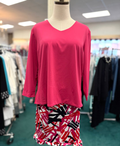 3/4 SLEEVE V-NECK TOP - Candy Pink