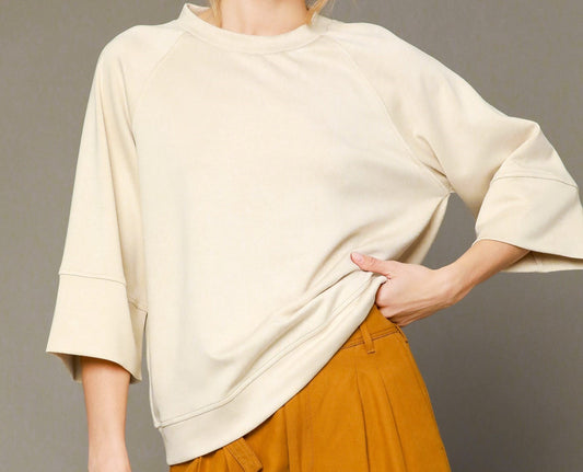 Umgee Ecru 3/4 Sleeved Drop Shoulder Top