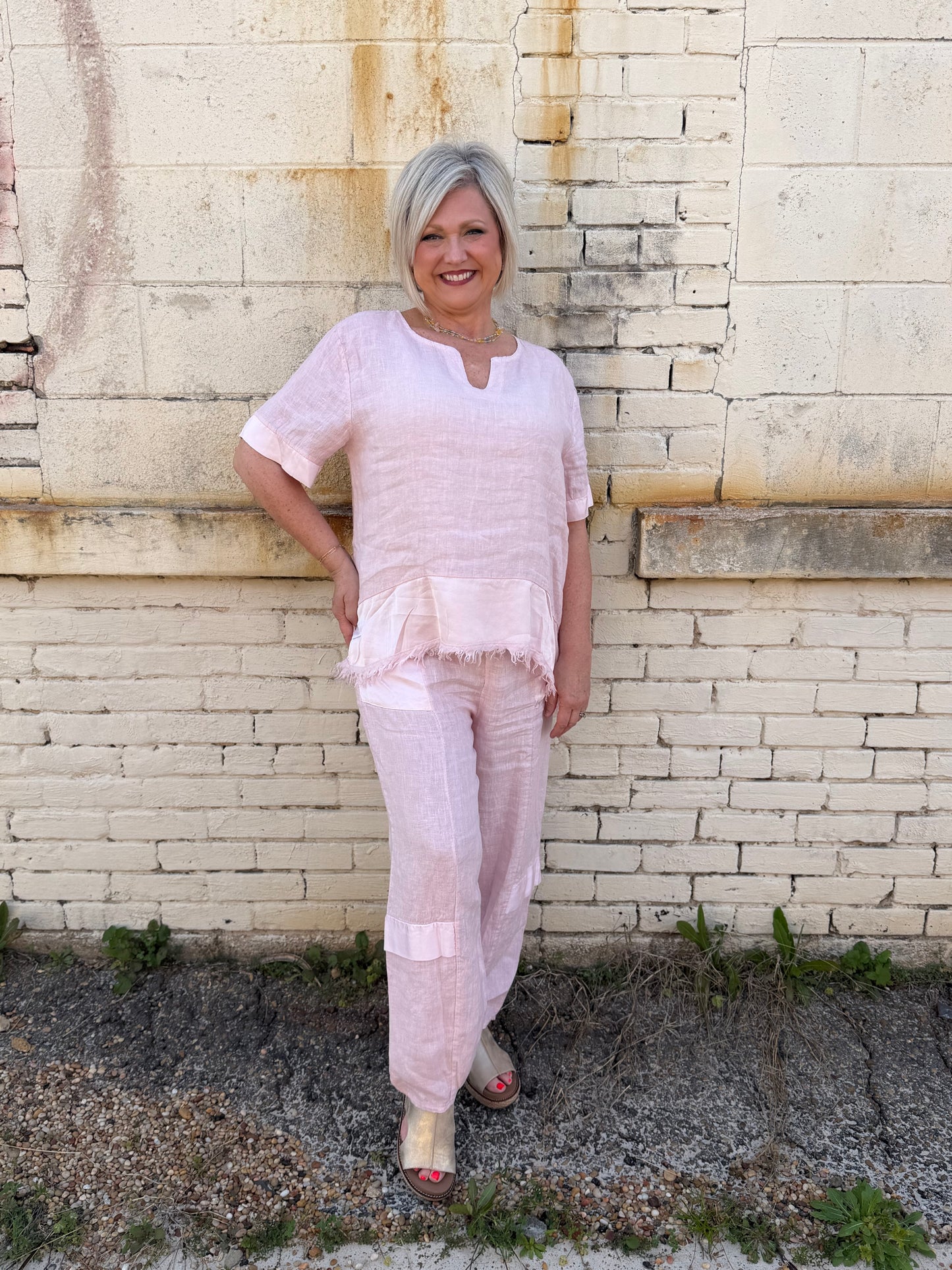 Made in Italy Linen Top with Satin Border