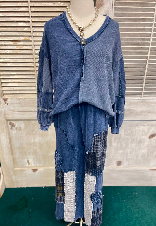 J. Her Mineral Washed Plaid Patched Doily Pants